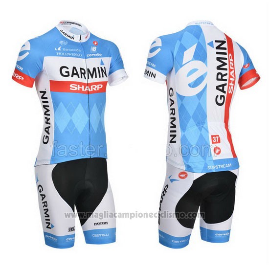 2014 Abbigliamento Ciclismo Garmin Sharp Azzurro e Bianco Manica Corta e Salopette